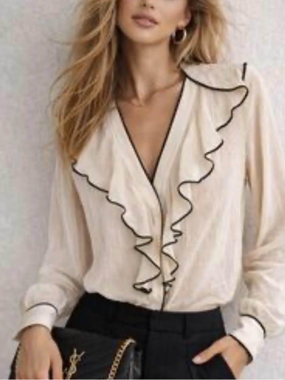 Zara Cream Blouse with Black Trim